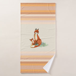 Momma Fox and Baby Watercolor Illustration Bath Towel Set