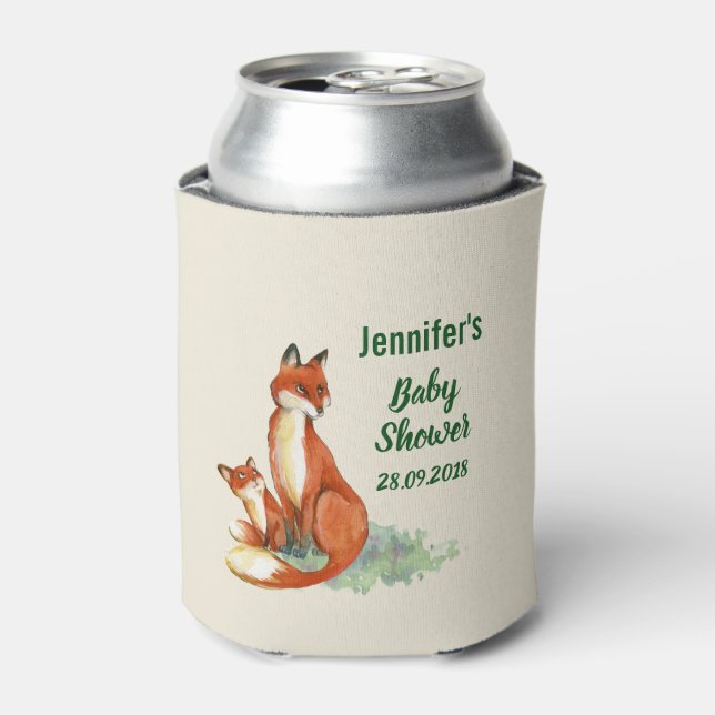 Momma Fox and Baby Watercolor Illustration Can Cooler (Can Front)