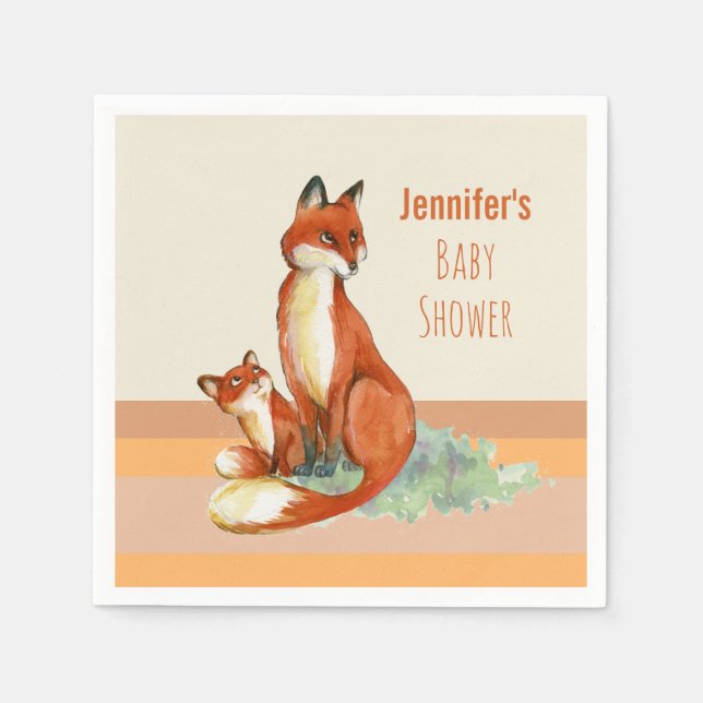 Momma Fox and Baby Watercolor Illustration Napkin (Front)