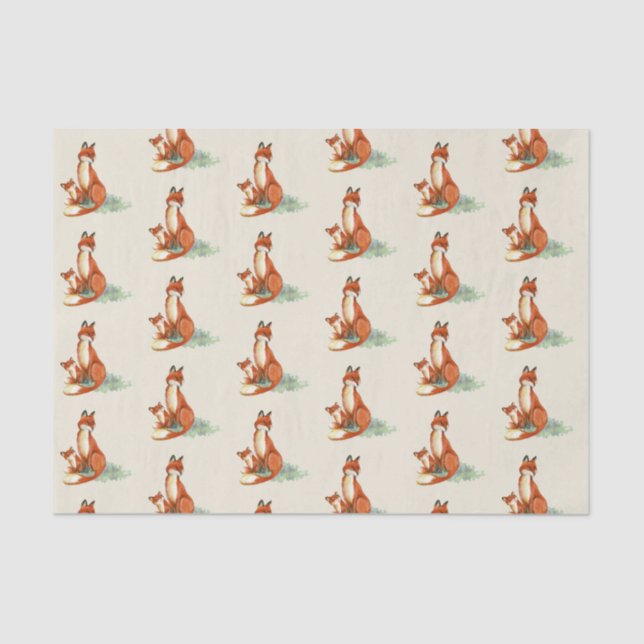 Momma Fox and Baby Watercolor Illustration Tissue Paper (Front)