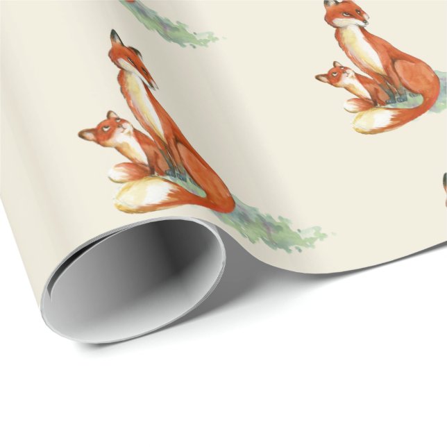 Momma Fox and Baby Watercolor Illustration Wrapping Paper (Roll Corner)