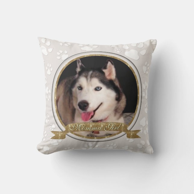 Momma Girl Dog Memorial Paw Prints Cushion (Front)