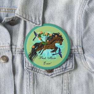 Momma Horse and foal 10 Cm Round Badge