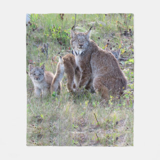 Momma Lynx and Babies Fleece Blanket