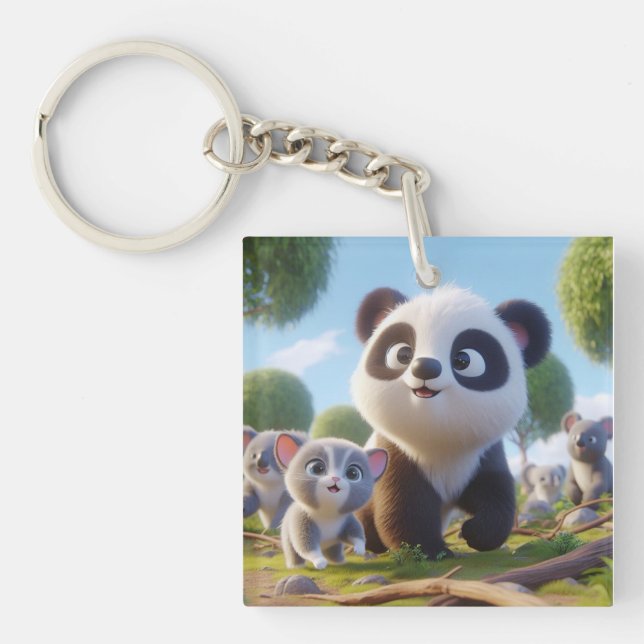 Momma panda drawing key ring (Front)