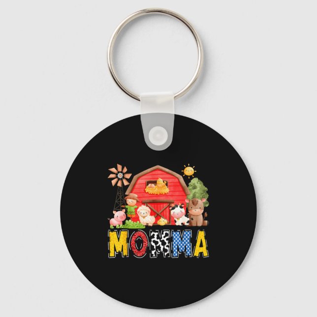Momma Red Farm Cow Birthday Boy Matching Family Pa Key Ring (Front)