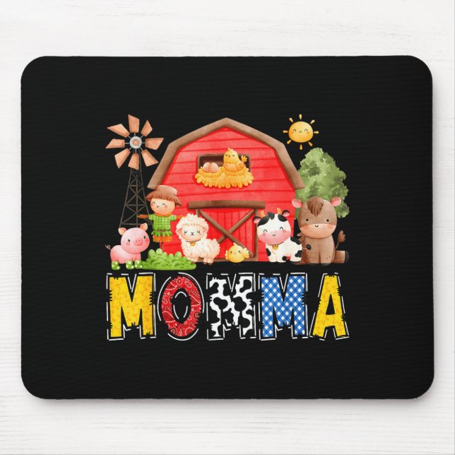 Momma Red Farm Cow Birthday Boy Matching Family Pa Mouse Mat (Front)