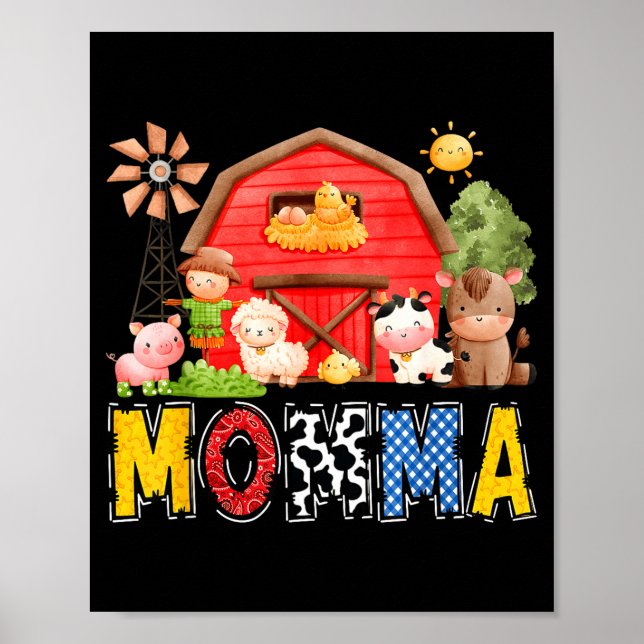 Momma Red Farm Cow Birthday Boy Matching Family Pa Poster (Front)