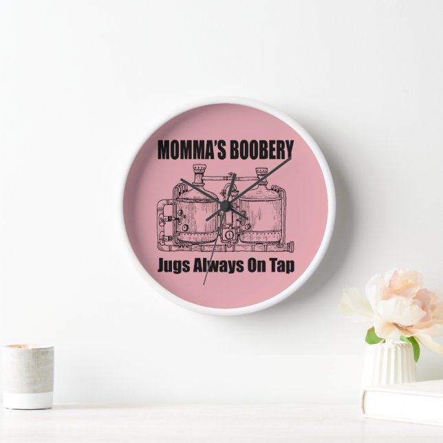 Momma's Boobery Jugs Always On Tap Clock (Home)