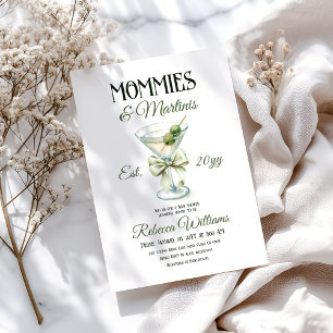 Mommies and Martini Tini One Olive Bow Baby Shower Invitation