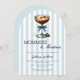 Mommies and Martinis Blue Bow Arch Baby Shower Invitation