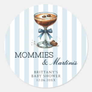 Mommies and Martinis Blue Bow Boy Baby Shower Classic Round Sticker