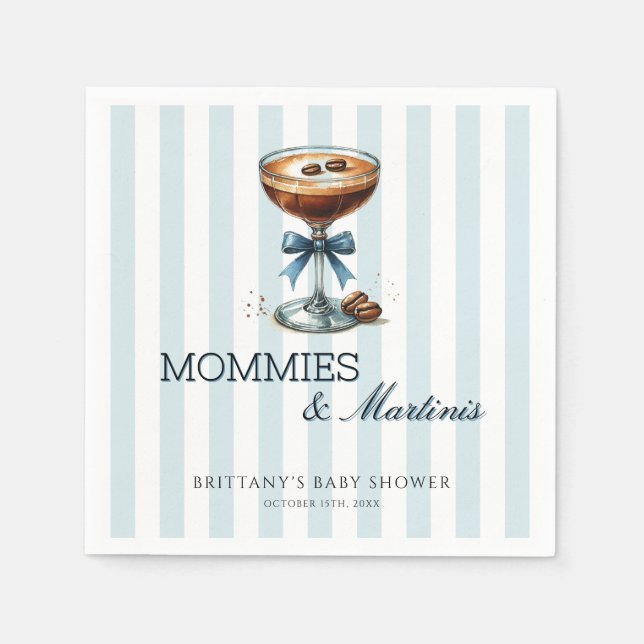 Mommies and Martinis Blue Bow Boy Baby Shower Napkin (Front)