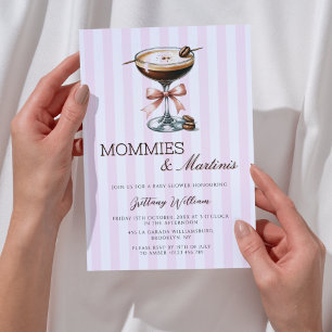 Mommies and Martinis Pink Bow Pink Girl  Invitation