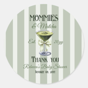 Mommies and Matcha Olive Green Bow Baby Shower Classic Round Sticker