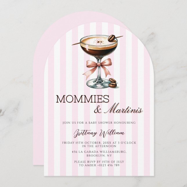 Mommies & Martinis Espresso Arch Girl Baby Shower Invitation (Front/Back)