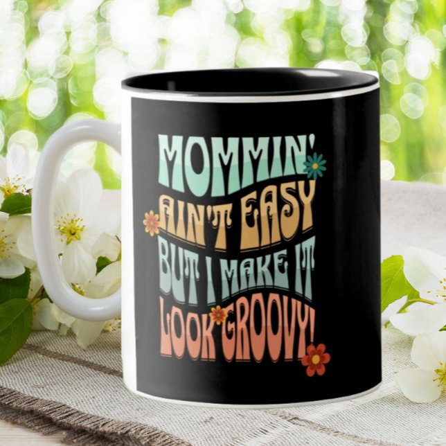 Momming Aint Easy Groovy Mum Retro Two-Tone Coffee Mug (Creator Uploaded)