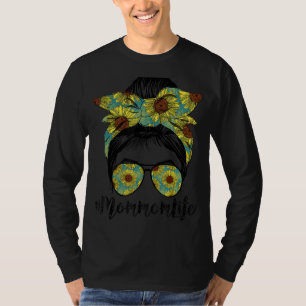 Mommom Life Messy Hair Bun Sunflower Women Mother' T-Shirt