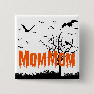 MomMom Orange Dripping Font Flying Bats 15 Cm Square Badge