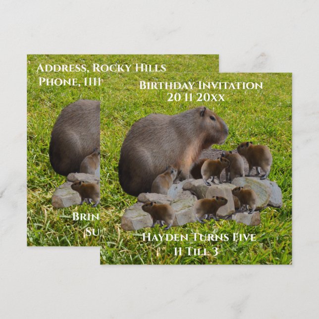 Mommy And Baby Capybaras, Birthday Invitation (Front/Back)