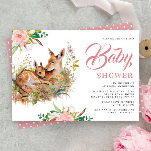 Mommy and Baby Deer Floral Baby Shower Invitation