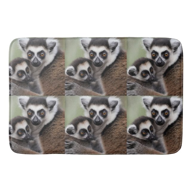 Mommy And Baby Lemur Cuddling, Bath Mat (Front)