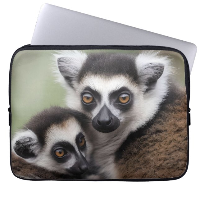 Mommy And Baby Lemur Cuddling, Laptop Sleeve (Front)