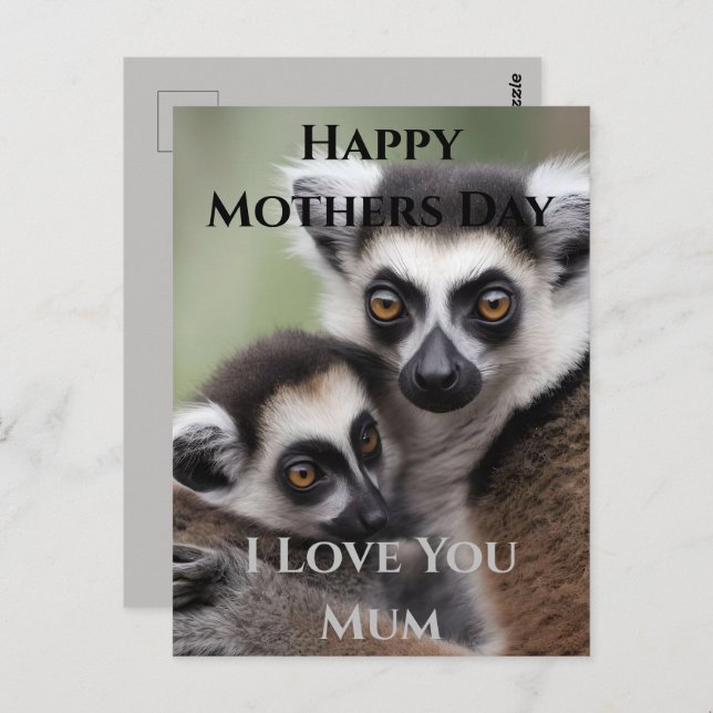 Mommy And Baby Lemur Cuddling Mothers Day Postcard (Front/Back)