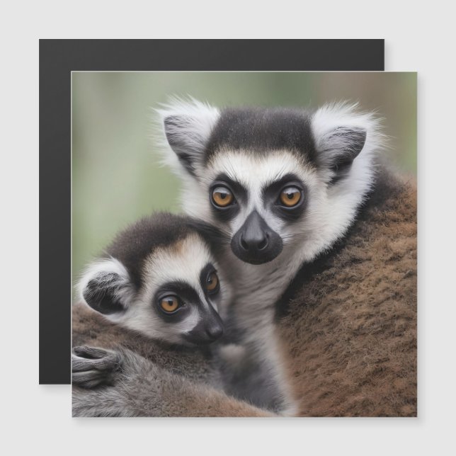 Mommy And Baby Lemur Having A Cuddle, (Front/Back)