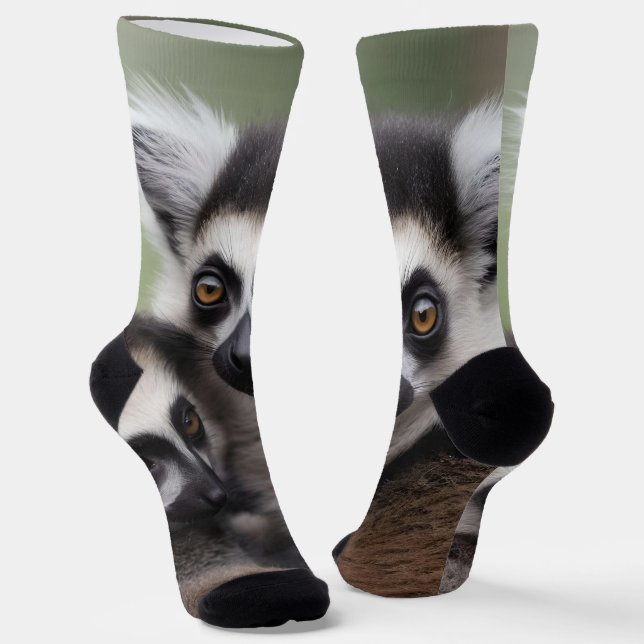Mommy And Baby Lemur Having A Cuddle, Socks (Angled)