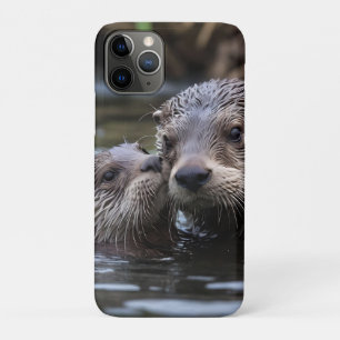 Mommy And Baby Otter Having A Cuddle In The River, iPhone 11 Pro Case