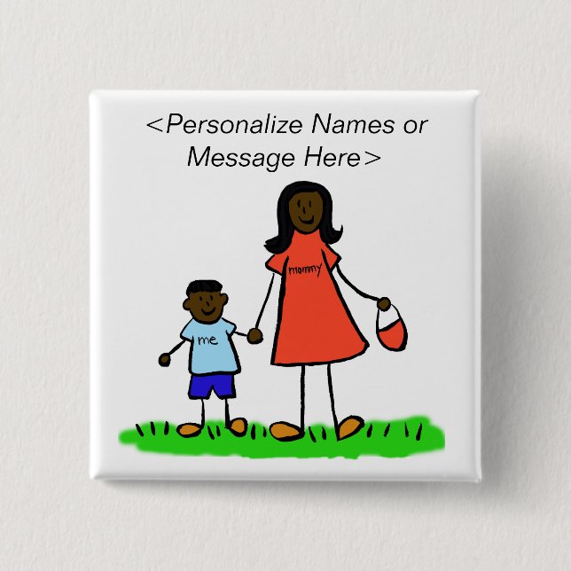 Mommy and Son Family Characters Custom Button Pins (Front)