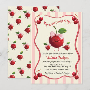 Mommy and twin boy girl Baby Cherry Baby Shower Invitation