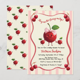 Mommy and twin boys Baby Cherry Baby Shower Invitation