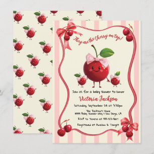 Mommy and twin girls Baby Cherry Baby Shower Invitation