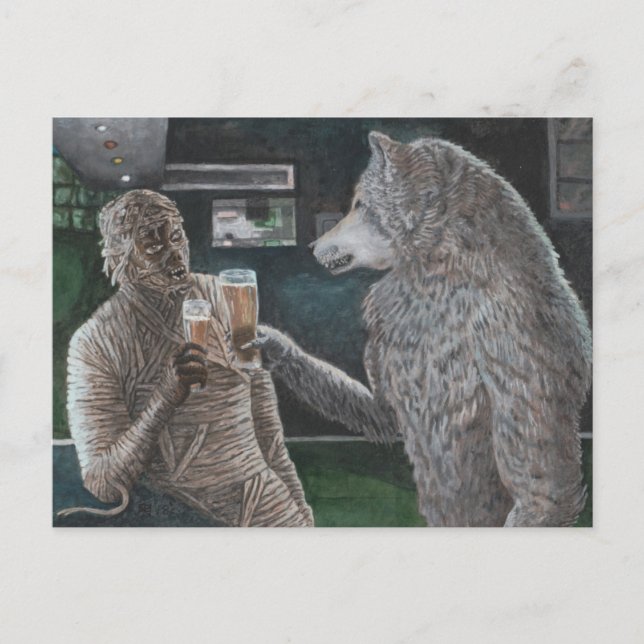 Mommy and Werewolf Drinking Beer Fantasy Postcard (Front)