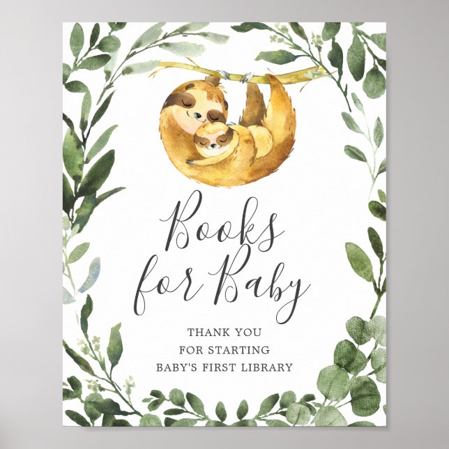 Mommy Baby Sloth Baby Shower Books For Baby Sign (Front)