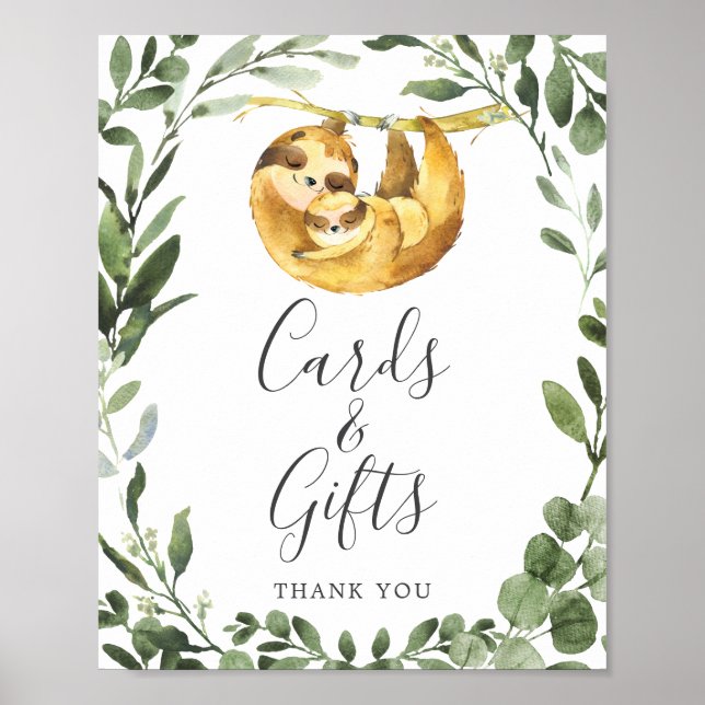 Mommy Baby Sloth Baby Shower Cards and Gifts Sign (Front)