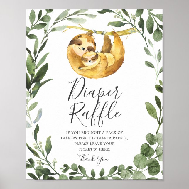 Mommy Baby Sloth Baby Shower Diaper Raffle Sign (Front)