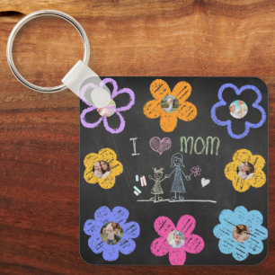 Mommy Birthday Chalkboard Kids Simple Drawing Key Ring