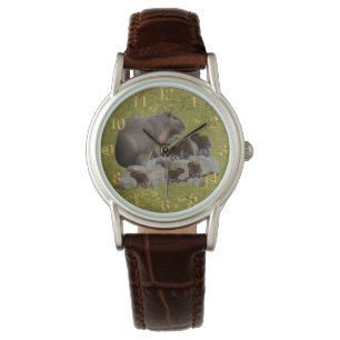 Mommy Capybara With Babies, Ladies Wrist Watch