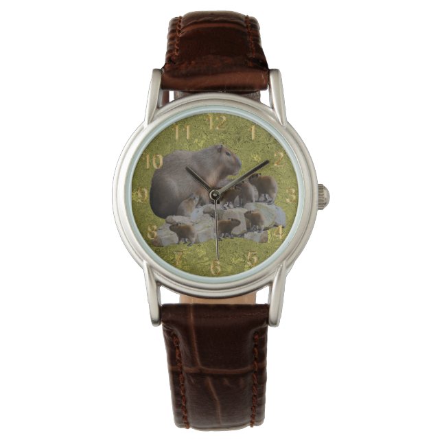 Mommy Capybara With Babies, Ladies Wrist Watch (Front)