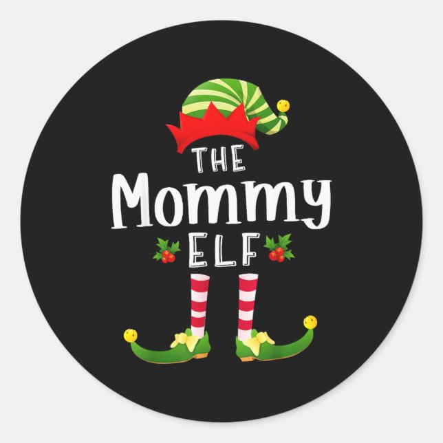 Mommy Christmas Elf Matching Pajama X-mas Party  Classic Round Sticker (Front)