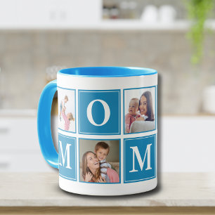 Mommy Collage Script 5 Photos for Mom Blue Mug