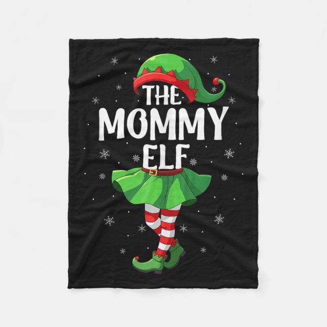 Mommy Elf Christmas Girls Women Elf Squad Xmas Fam Fleece Blanket (Front)
