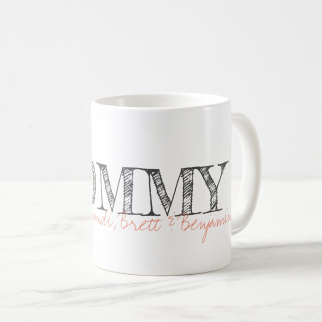 MOMMY Kids Names Keepsake Modern Typography Sweet Coffee Mug (Front Right)