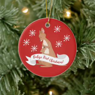 Mommy & Me Kangaroo With Snowflakes Ceramic Tree Decoration