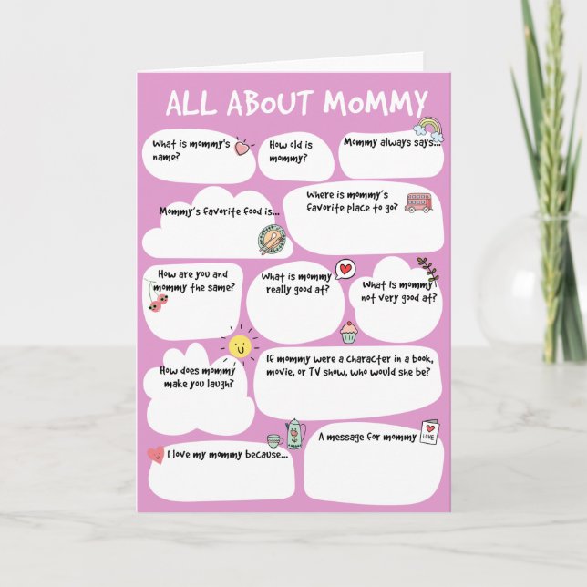 MOMMY Mother's Birthday Day Questionnaire Card, Fi Invitation (Front)