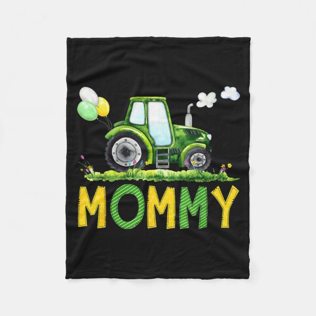 Mommy Of The Birthday Boy Tractor Farm Truck Match Fleece Blanket (Front)