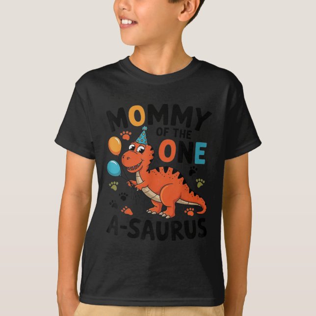 Mommy Of The One-a-saurus 2nd Birthday Dinosaur Pa T-Shirt (Front)